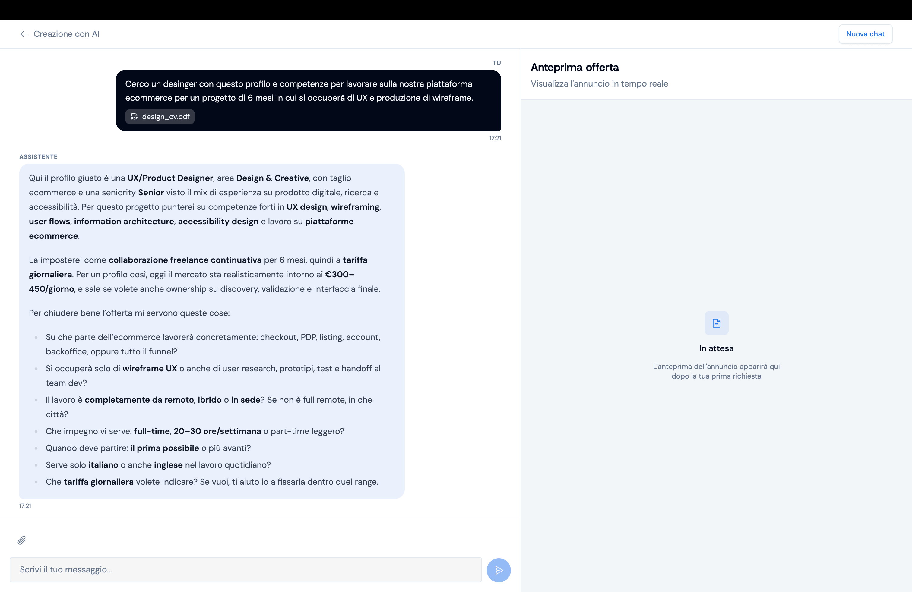 Nuovo flusso: l'AI deduce profilo e competenze e fa le domande mancanti